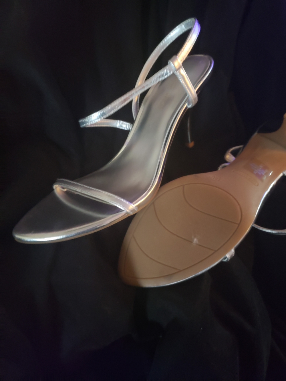 Nine West Silver Metallic Strappy Stiletto Heels Btand New Part Pumps